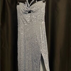 Windsor Pale Blue Sequin Halter Dress